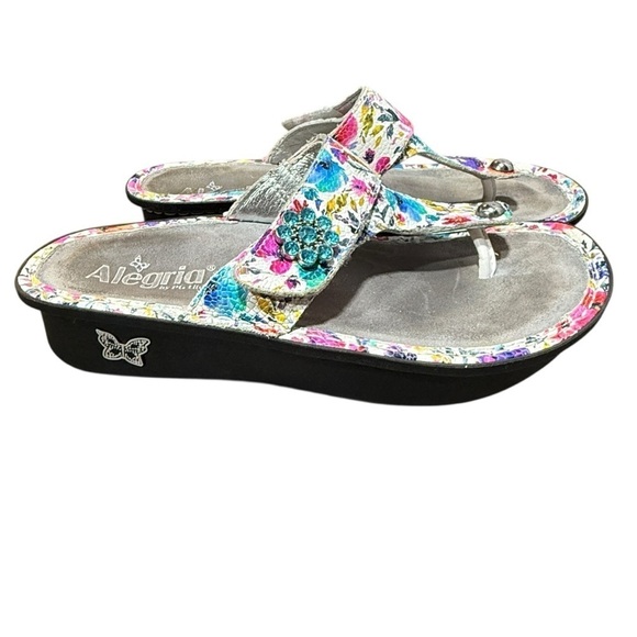 Alegria Shoes - Alegria Carina Perennial Crackle Floral Leather Sandals Adjustable Sz 36 Comfort